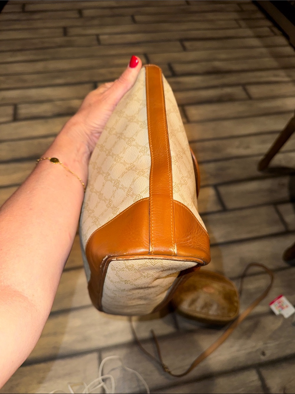 Bally Vintage Beige Monogram Shoulder/Crossbody with Tan Leather Trim - Picture 4 of 12